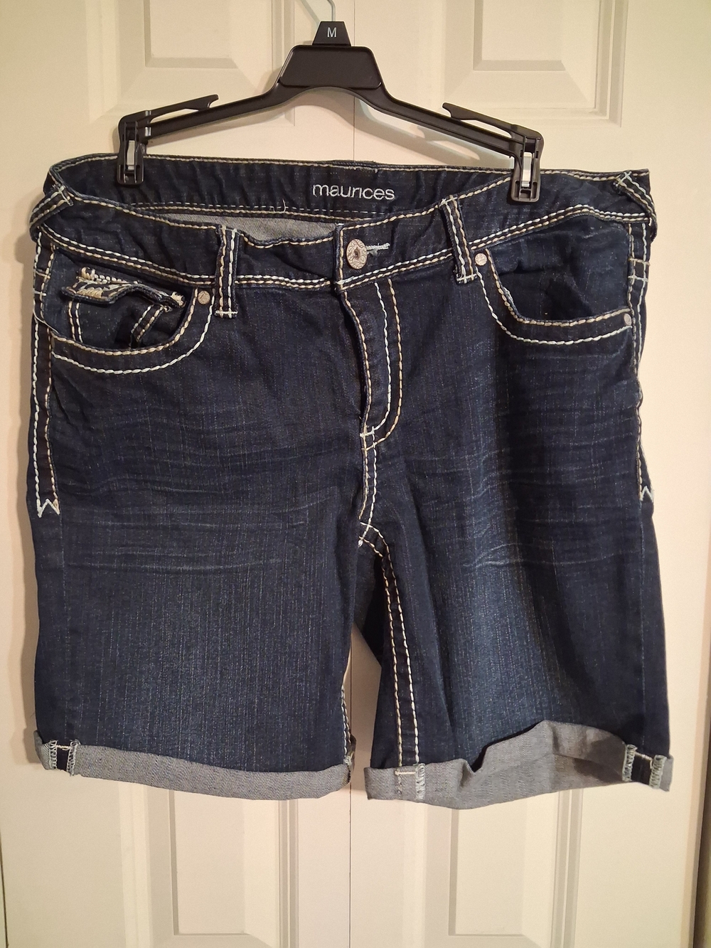 Maurices Dark Wash Denim Bermuda Shorts with Contrast Stitching